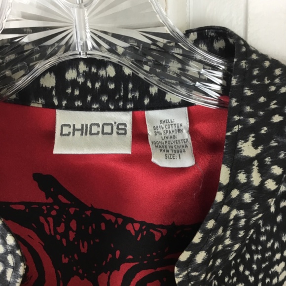 Chicos Animal Print Jacket Zip front Size M Long Sleeve Collarless - Picture 3 of 5